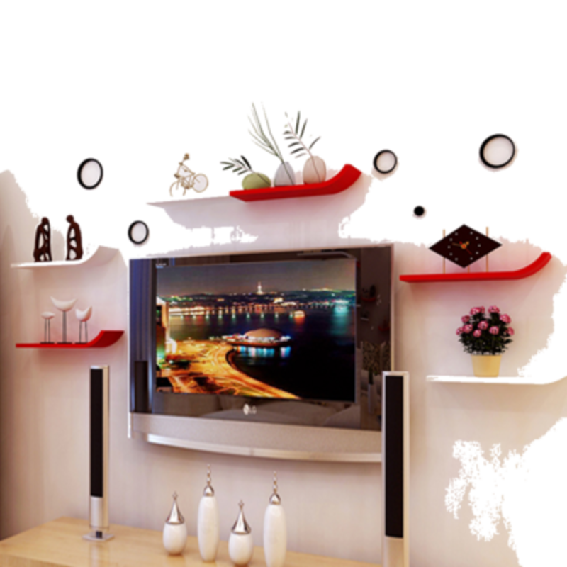 【钢琴烤漆 现货速发】客厅电视背景墙墙面一字隔板墙壁装饰架墙上置物架背景墙J型书架装饰架 C109-套餐D