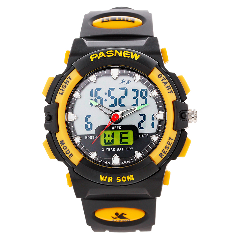 百圣牛(pasnew)运动手表潜水表 双显50米防水夜光电子表 游泳计时表