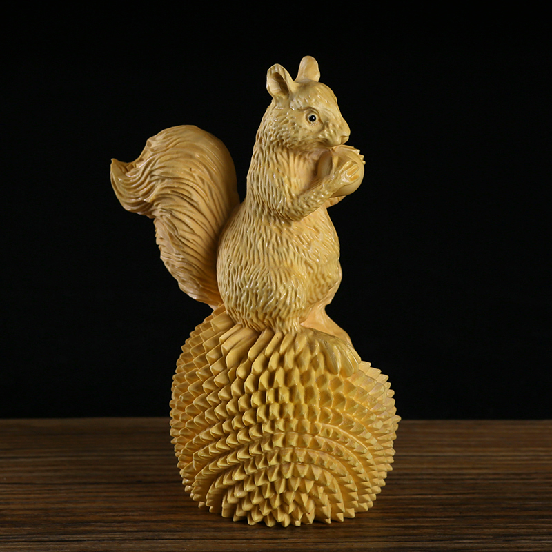 黄杨木雕创意家居实木精品手把件雕刻工艺品可爱小动物摆件松鼠礼品