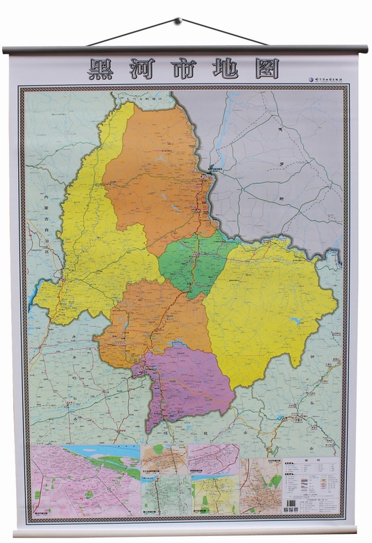 2022黑河市地图挂图 交通图 政区图 1.4*1米大幅面 宽杆挂绳地图