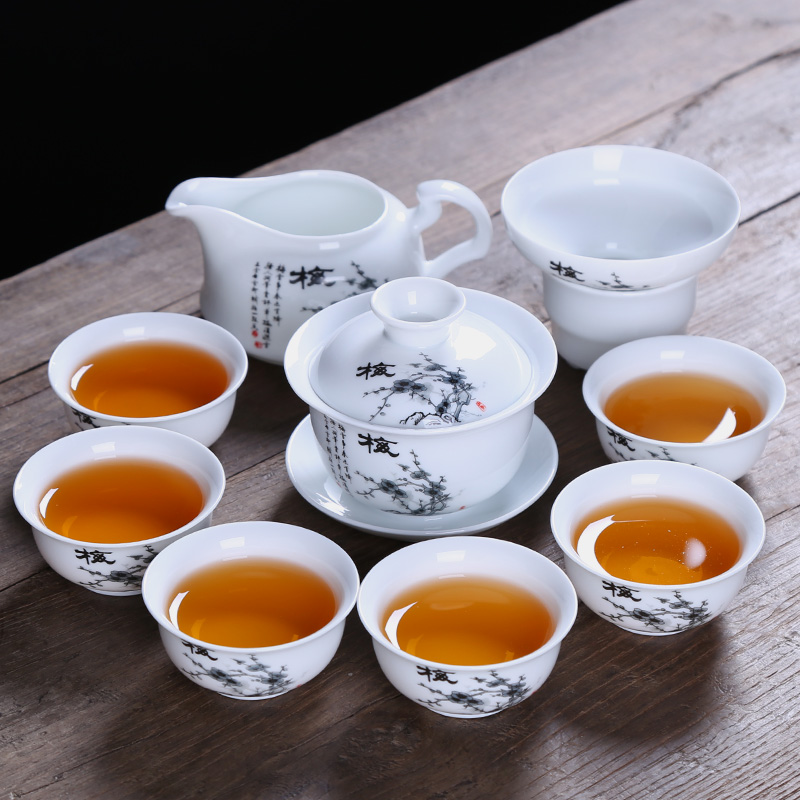 科欧斯功夫茶具白瓷梅兰竹菊四季盖碗套装杯子茶壶茶杯陶瓷茶漏整套 8