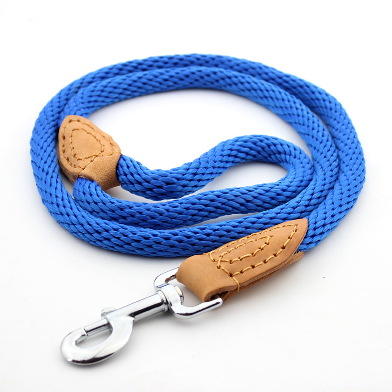 PETCAR新款 高质量 丝光柔软牵引绳头层牛皮 狗绳金毛拉布拉多 蓝色 1.2直径 总长120厘米 L