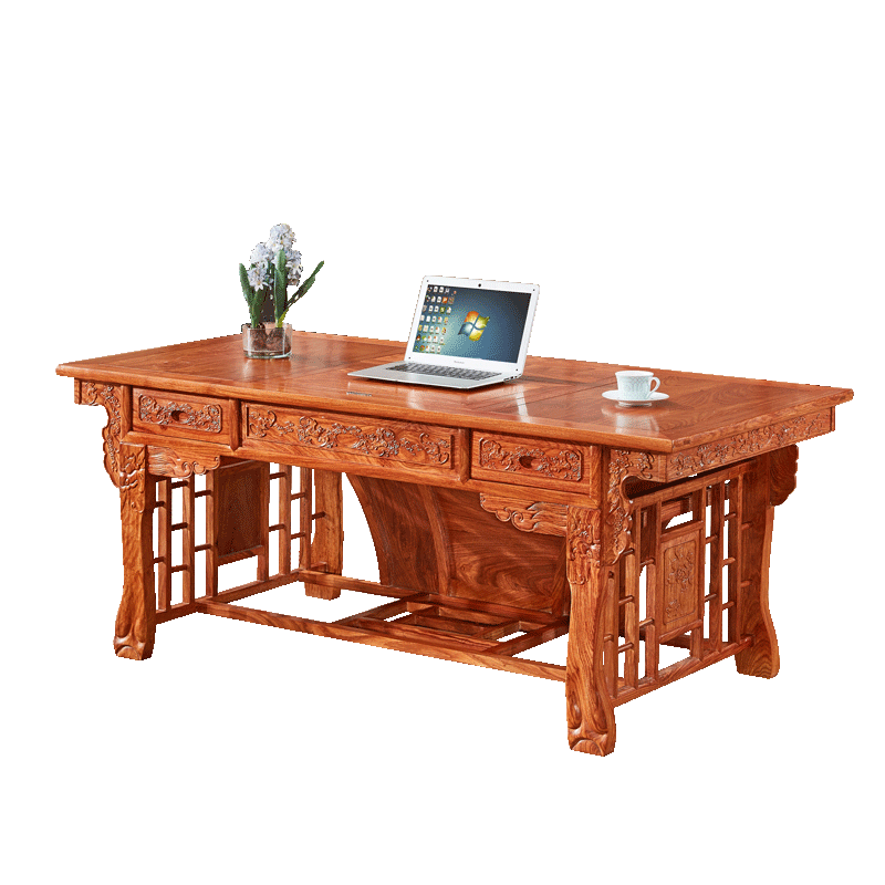 皇印 红木家具非洲花梨(学名刺猬紫檀)茶桌实木茶几功夫茶台茶桌椅组合中式家具2118虎脚 茶桌1.98米1主4文福椅组合