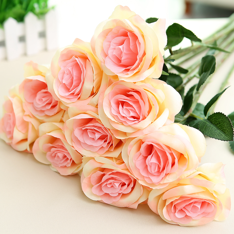 10支仿真玫瑰花假花客厅家居装饰品婚庆单支干花样板房 10支(香槟色)