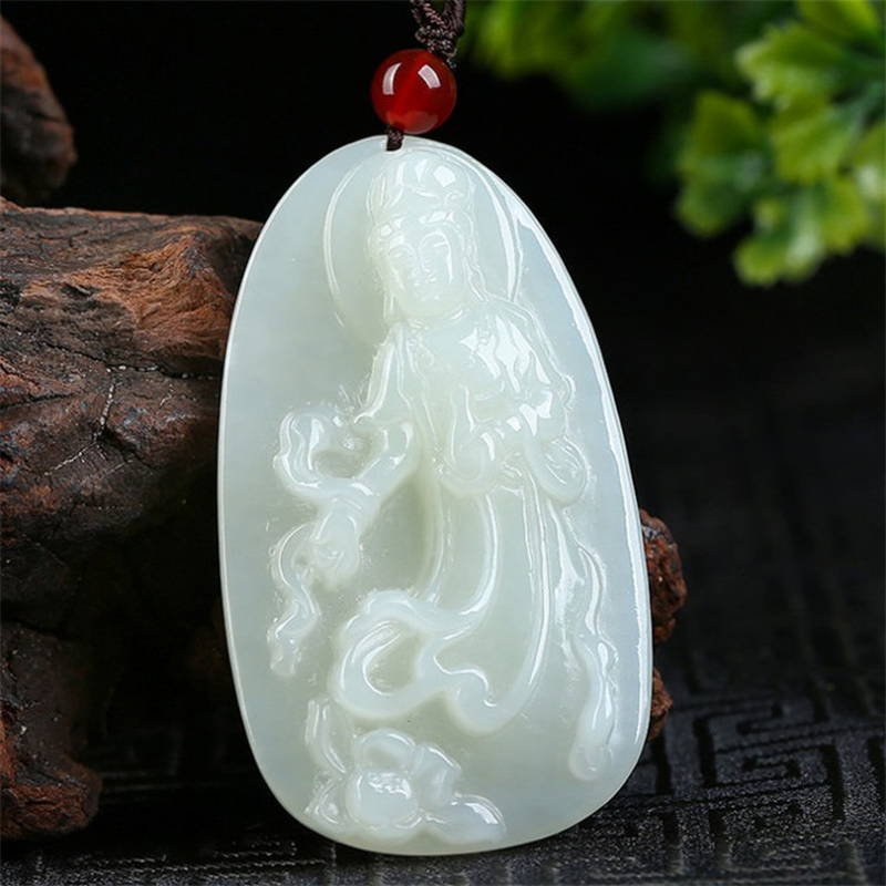 迎淇轩和田玉飞天观音吊坠 男女款白玉菩萨玉坠水花挂件守护神玉石附