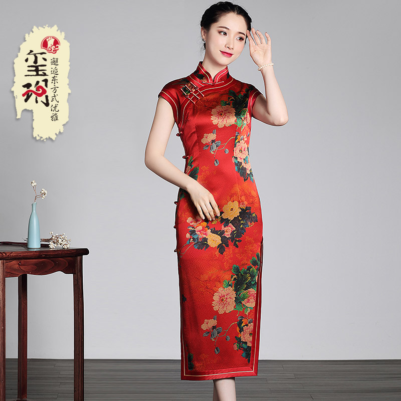 玺玥旗袍2023年秋季新款 中国风全侧开连肩袖中式重磅真丝连衣裙女 图片色 XXXL属于什么档次？