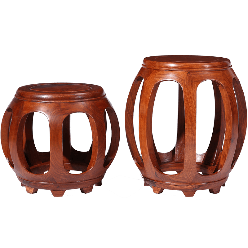 贡艺名居 红木家具非洲花梨(学名:刺猬紫檀)圆鼓凳 仿古中式实木矮凳小板凳换鞋凳 小号28*28*35
