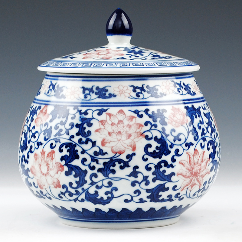 景德镇陶瓷器 仿古青花五良大甫吴祥瑞造储物罐茶叶罐盖 家居摆 釉里