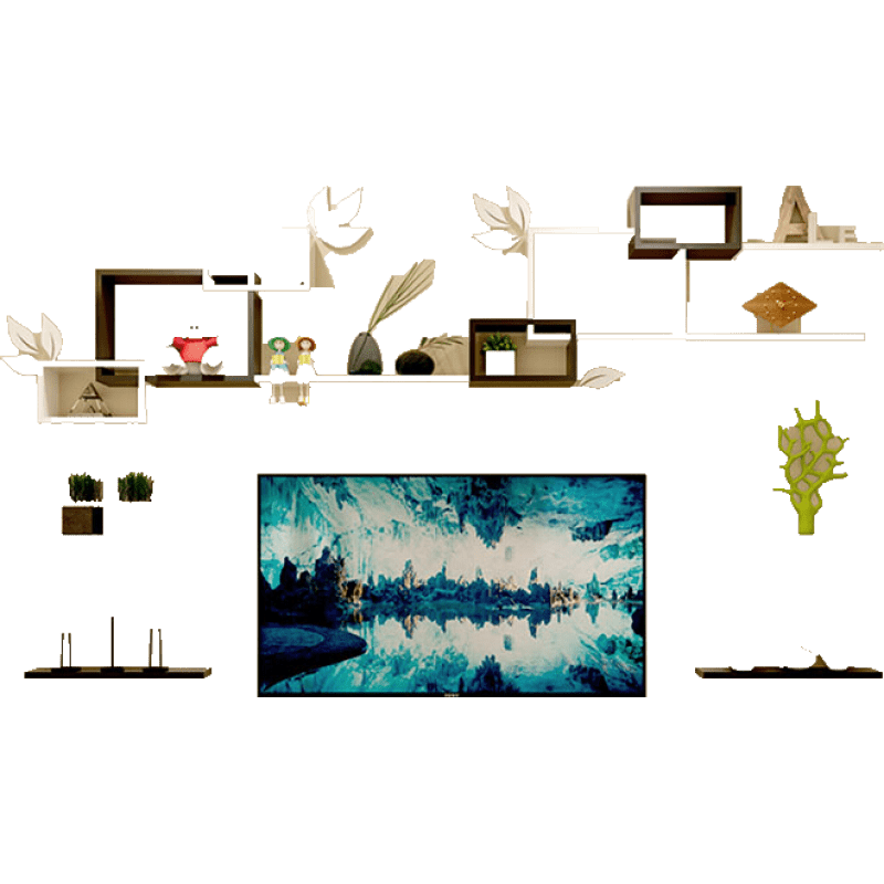 【钢琴烤漆 现货速发】墙上置物架创意格子壁挂墙面客厅电视背景墙装饰架影视墙壁柜隔板 C313-套餐E