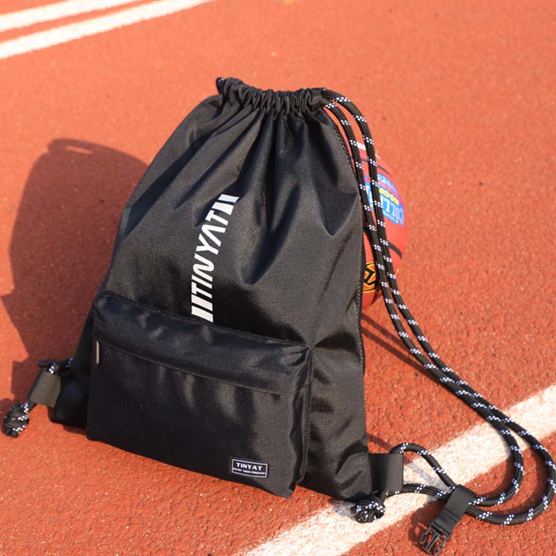 天逸 TINYAT 轻便旅游背包抽绳束口袋户外学生运动健身包T118黑色