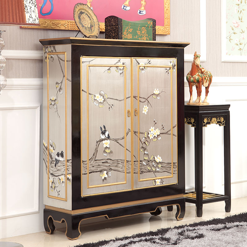 品涵艺术新中式风格入户门超薄双门大容量鞋柜进门玄关装饰隔断储物