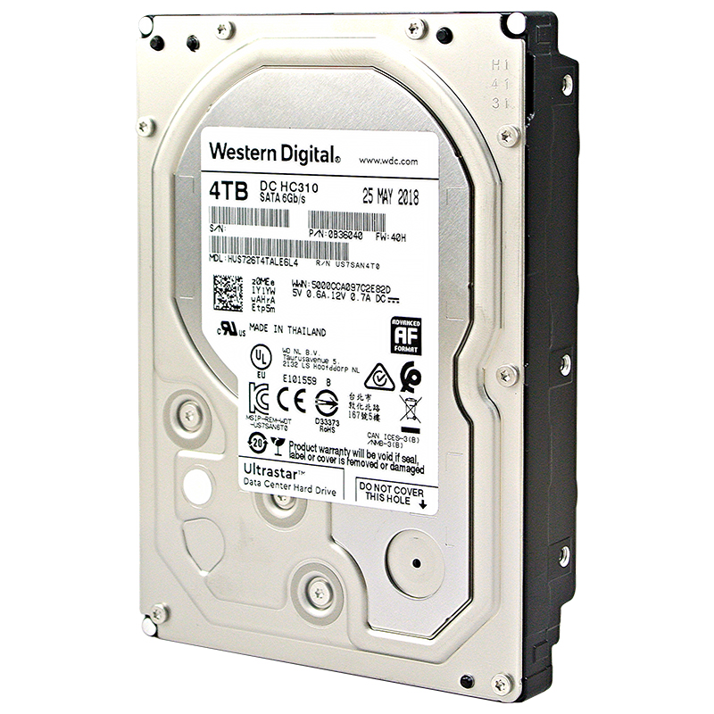 西部数据(Western Digital) 机械硬盘 4TB SATA6Gb/s 7200转256M 企业级空气硬盘(HUS726T4TALE6L4)