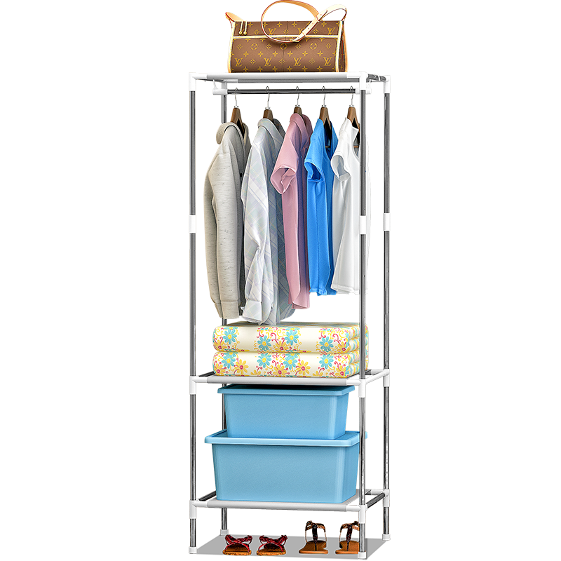 蜗家 衣帽架落地家用卧室内寝室宿舍简易挂衣杆阳台加固加粗晒衣架子收纳立式架子 银白色【宽44cm*高137cm】