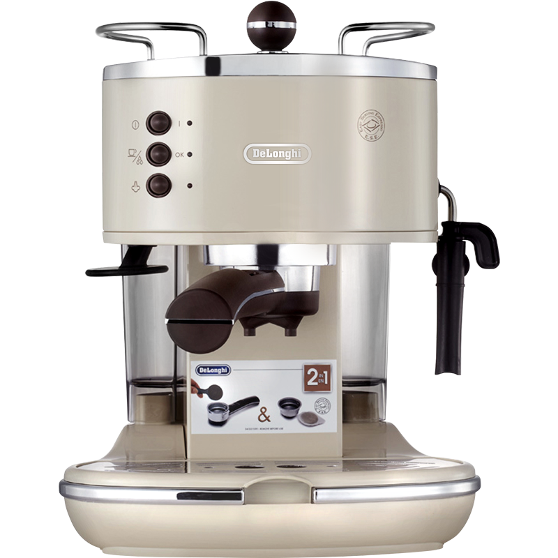 德龙(Delonghi) ECO310意式半自动咖啡机 家用泵压式半自动咖啡机 奶油白 icona复古系列