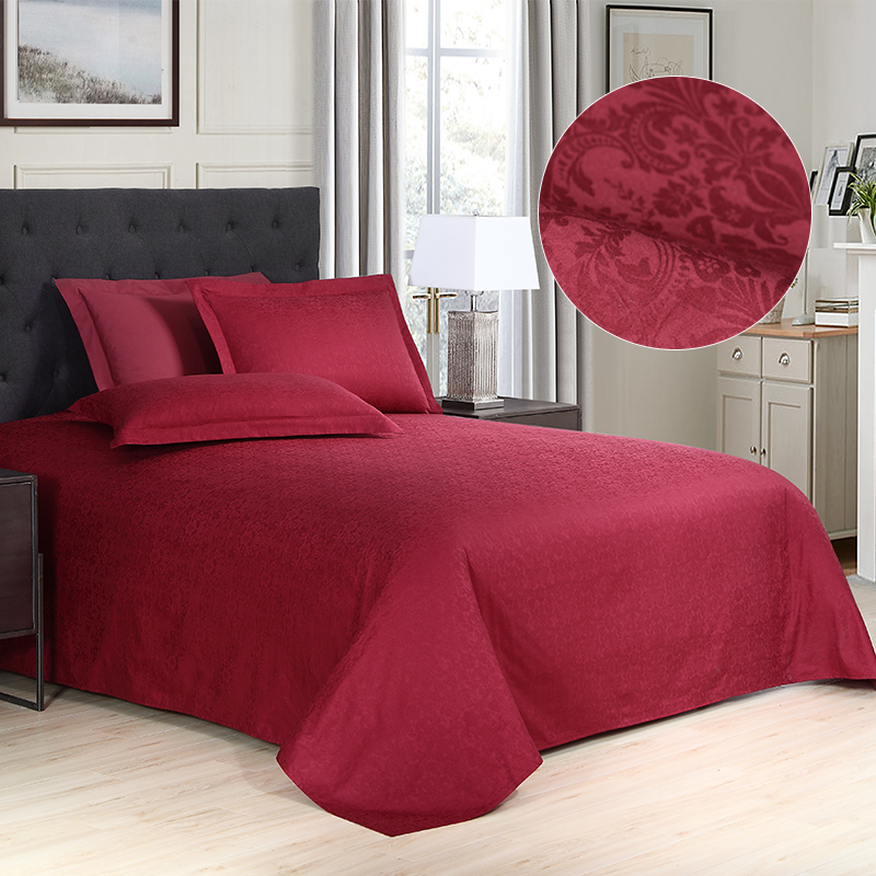 提花床单单件全棉贡缎纯色床单 结婚红色被单单件 索菲亚(典雅红)