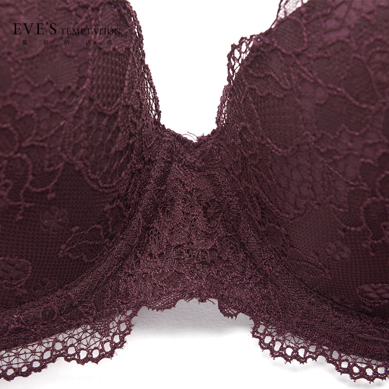 夏娃的诱惑恬美组性感蕾丝胸罩上薄下厚女士内衣小胸聚拢调整型透气少女文胸 酒红色 80D