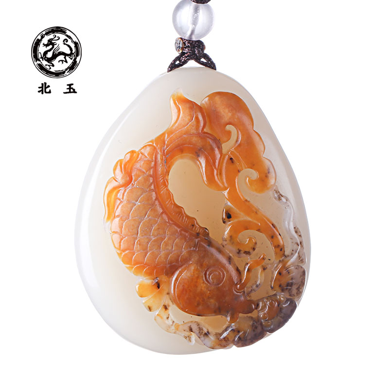 北玉(beiyu)和田玉吊坠连年有余手把件白玉玉坠把玩件玉挂件鱼附赠