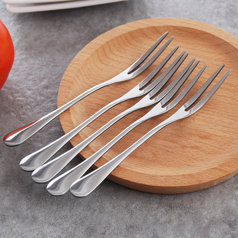 瓷航二齿果叉不锈钢西餐餐具水果叉点心蛋糕叉子5个装 新款果叉