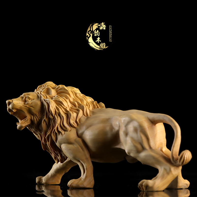 乐清黄杨木雕家居狮子摆件送礼收藏礼品茶宠木质工艺品动物雄狮摆饰