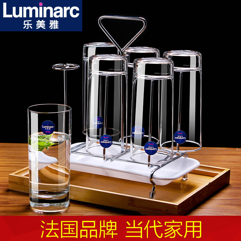 乐美雅观山玻璃水杯家用喝水泡茶杯套装透明果汁杯耐热牛奶杯6只彩盒装 6只装/圆形高杯310ML+杯刷