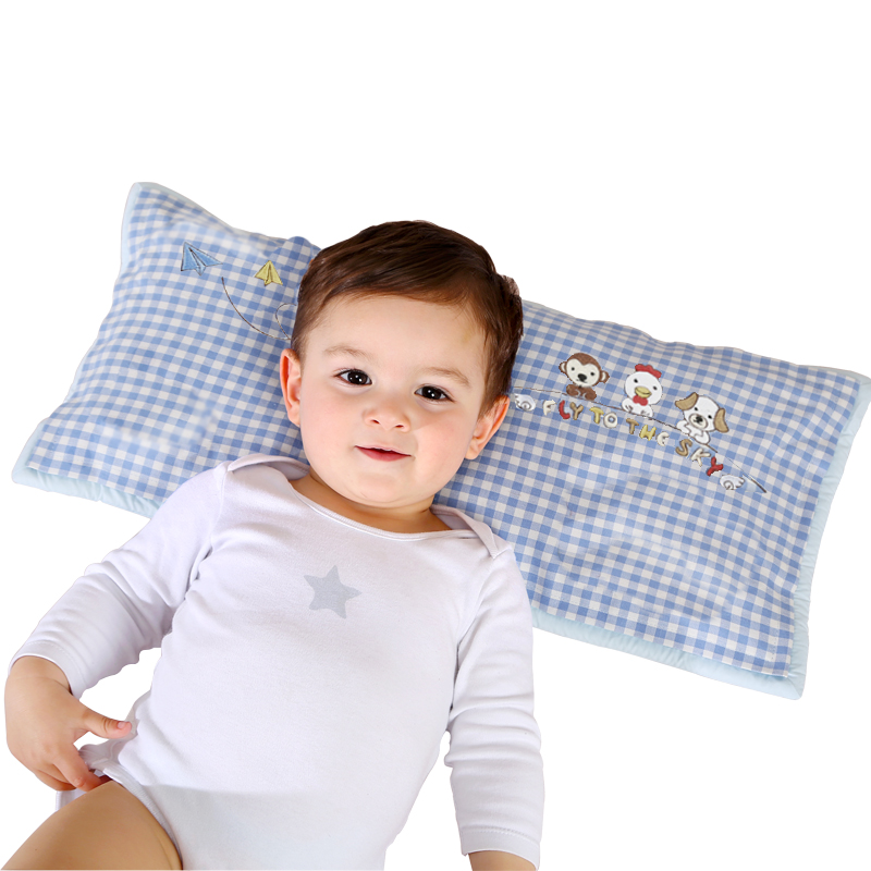 双漫儿童苎麻枕头幼儿宝宝枕吸汗透气荞麦枕头 天空蓝「双面枕芯」加长号
