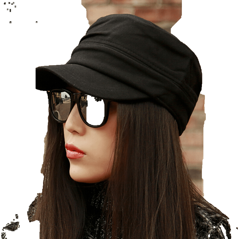 黛莎 秋冬帽子女鸭舌帽学生韩版时尚潮流褶皱户外休闲平顶帽简约纯色棒球帽 黑色