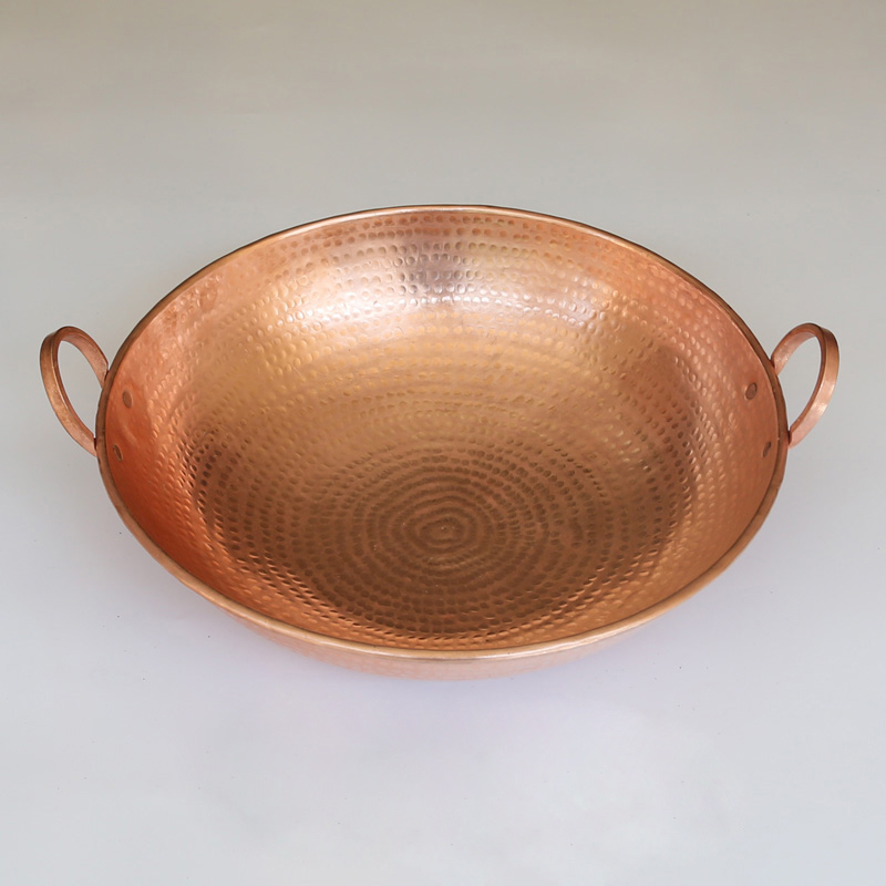 手工加厚紫铜炒锅铜炒锅铜炒锅紫铜平底炒菜锅红铜锅铜餐具 双耳圆底