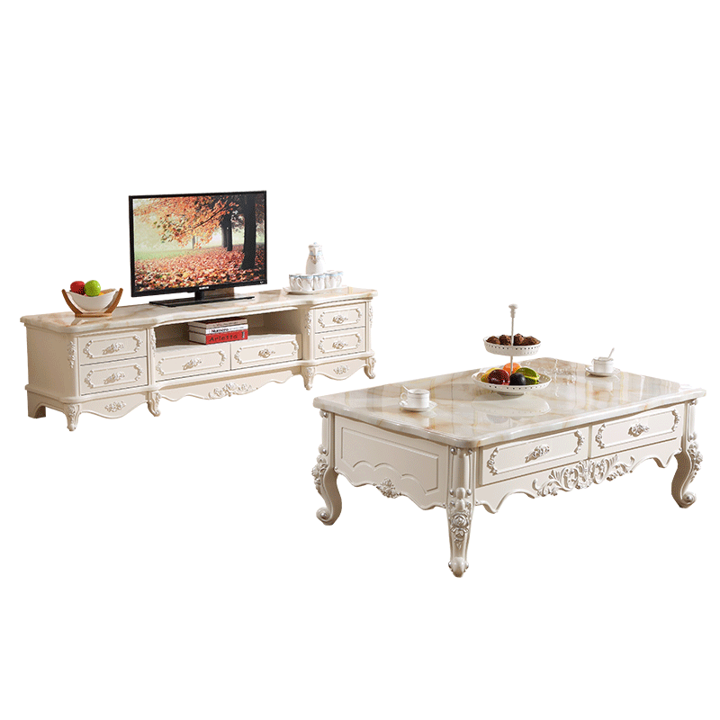 美景(MEIJING) 电视柜茶几组合套装欧式大理石雕花电视机柜 2.2米电视柜(220*46*52cm)