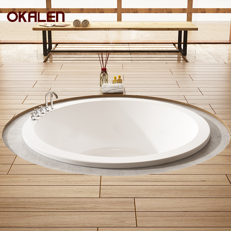 欧凯伦（OKALEN）圆形浴缸亚克力嵌入式双人按摩大浴池 五件套 约1.2m