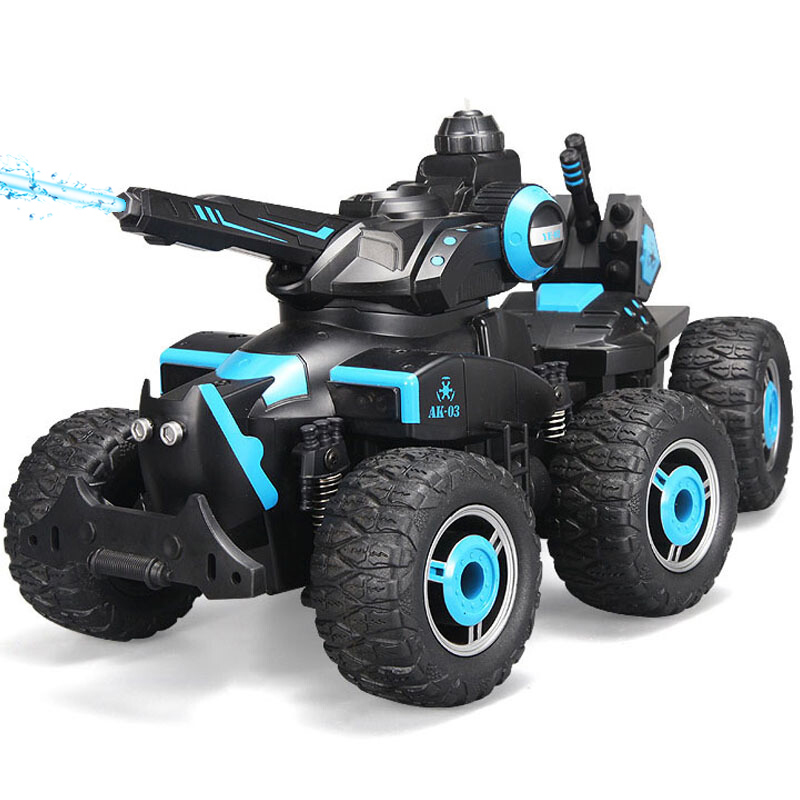 亿尔达遥控车越野四驱充电坦克战车六轮特技儿童玩具车 喷水六轮-极地战车(黑色)