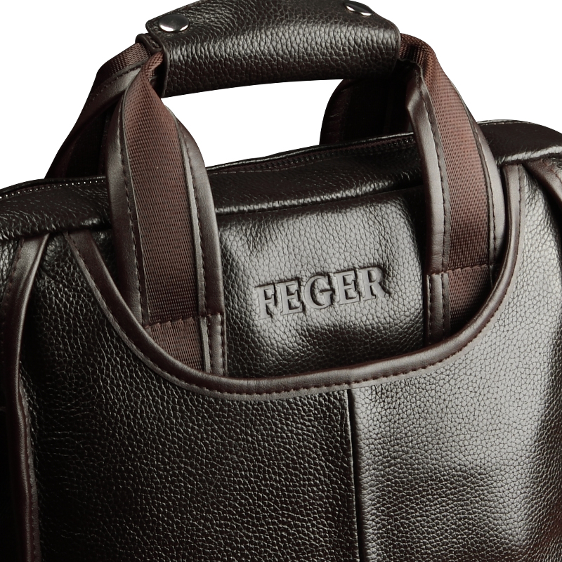 斐格男士手提包真皮商务公文包男单肩斜挎包上班通勤包电脑包轻奢防水 经典黑(真皮) 横款13英寸