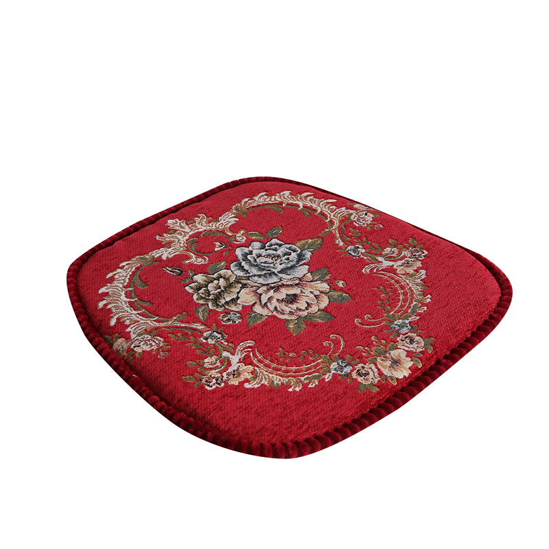 罗兰家纺 餐椅垫坐垫椅子凳子垫子可拆洗绑带椅垫 餐桌椅加厚实木餐椅座垫 花开富贵酒红 45*43cm标准号