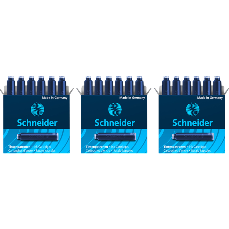 施耐德（Schneider）钢笔墨囊墨水胆非碳素不堵笔德国进口欧标钢笔适用3盒/18支装 蓝黑色6699
