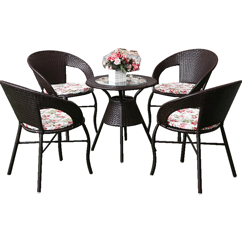 梦忆笙  阳台桌椅藤椅茶几休闲椅客厅庭院组合藤椅子 4椅1桌(黑咖啡色)坐垫+桌布