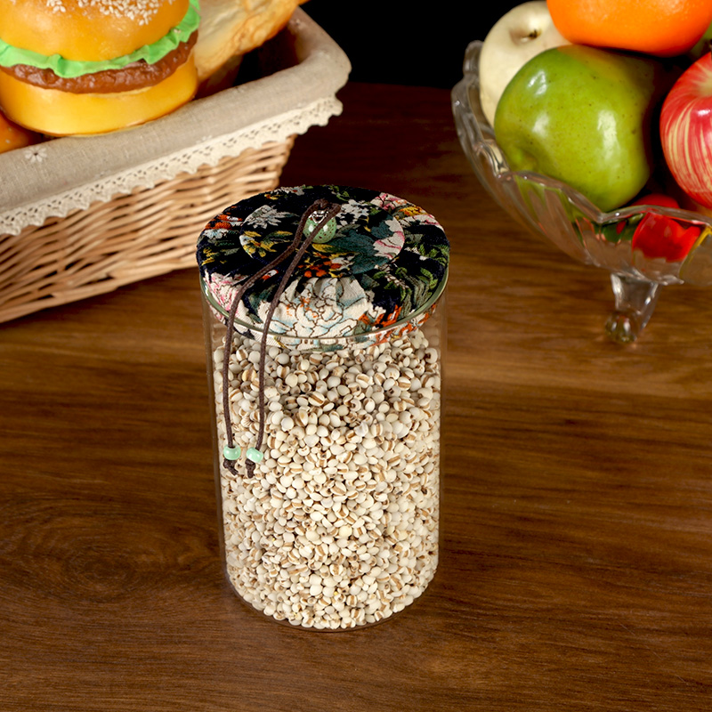 宣室堂 布盖玻璃茶叶罐 创意透明密封罐 花茶罐玻璃瓶 糖果储物罐大小号 大号