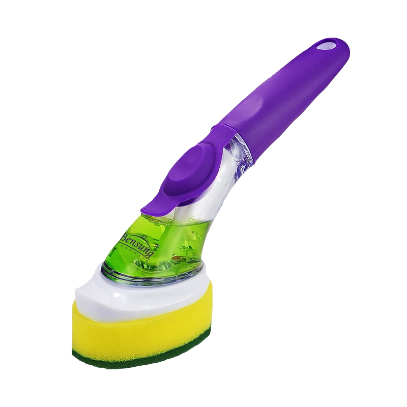 Jepoo按压出液厨房用刷碗洗锅不易粘油洗碗海绵清洁刷锅神器刷子 1塑料刷头+2海绵刷头