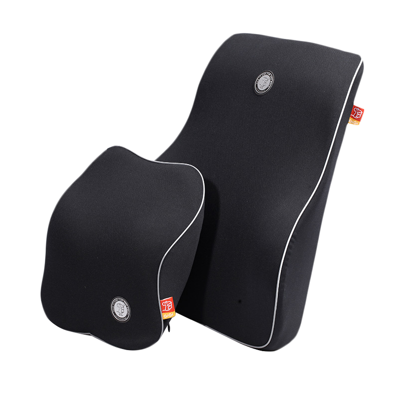 GiGi汽車(chē)頭枕腰靠套裝記憶棉腰靠墊護頸枕可調節高低靠枕車(chē)載座椅腰墊 頭枕腰靠套裝 【黑色】