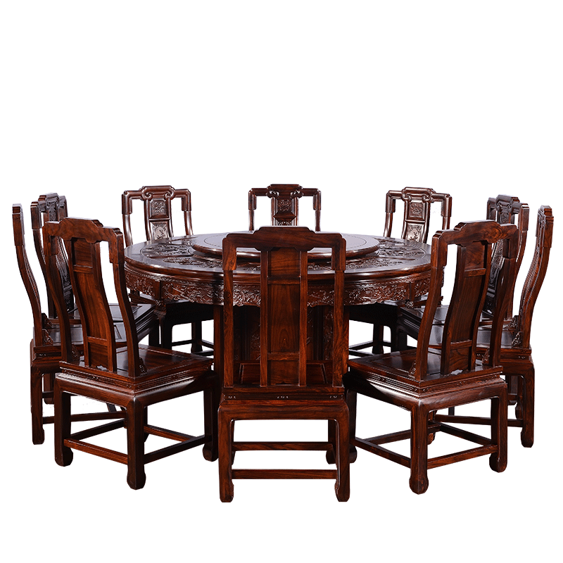 木恒盛红木家具 印尼黑酸枝(学名:阔叶黄檀)中式餐桌仿明清古典饭桌组合实木圆餐桌 1.38米圆台