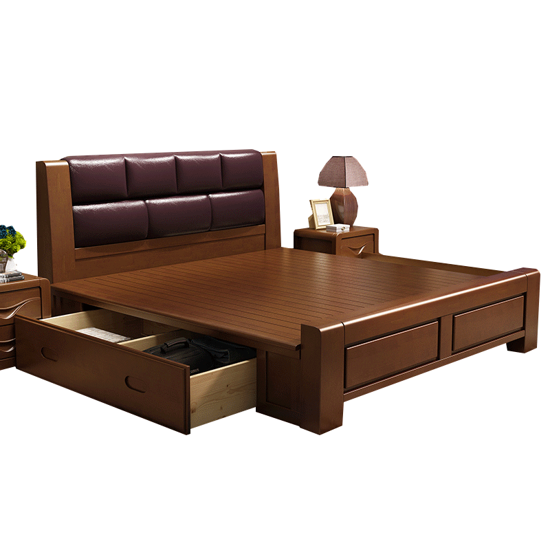 美景(MEIJING) 床 实木床1.8米双人床1.5米单人床新中式婚床皮床 床 框架床(1800mm*2000mm)