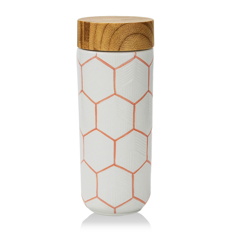 【乾唐轩活瓷杯】七巧板随身杯六棱纹随身杯双层创意陶瓷便携水杯子