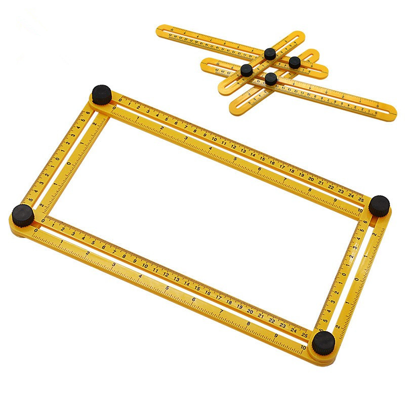 椁俊多功能折叠尺 塑料/不锈钢活动四折尺 四边平行尺 多角度尺子