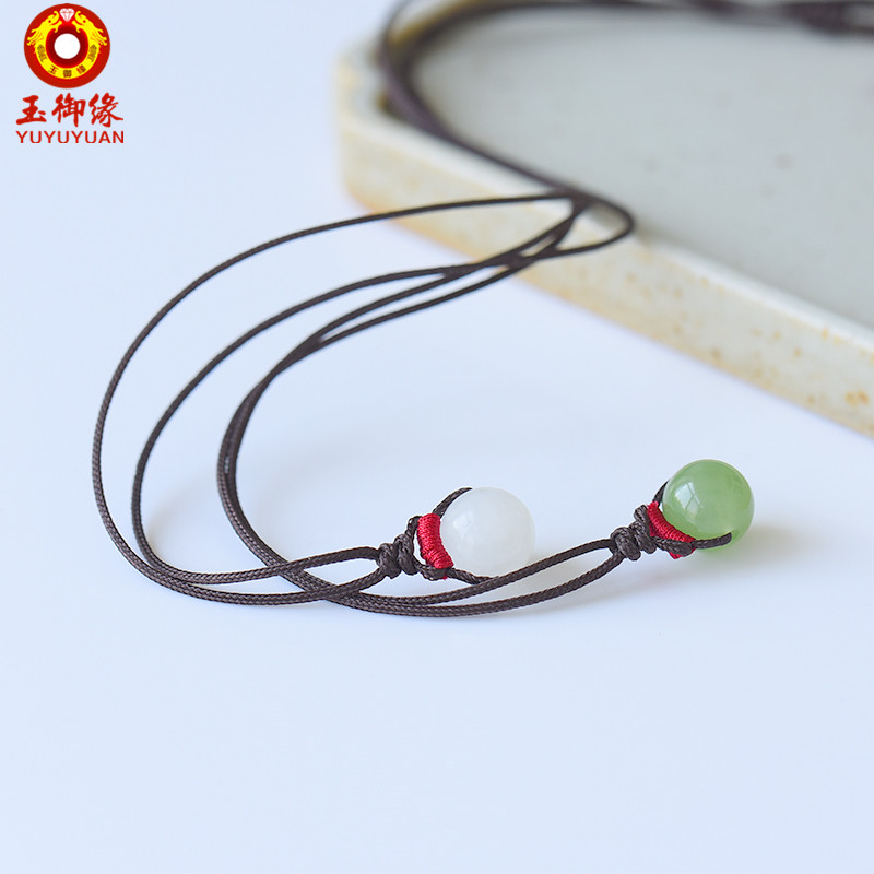 玉御缘 手工制作原创新款玉石吊坠项链女款锁骨链碧玉小团圆玉线颈饰品玉坠玉佩女友礼物带证书 和田碧玉吊坠单个