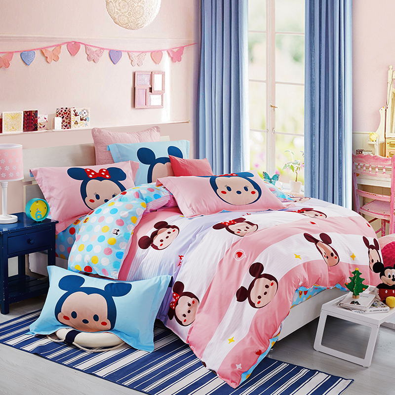 迪士尼（Disney）家纺 纯棉三件套 可爱米奇 活性印染 粉色 1.2米床