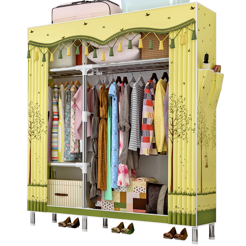 索尔诺维洛家 布衣柜简易衣柜现代简约布宿舍出租房卧室衣柜钢管防锈加粗加固单人双人衣服柜 鸟语树茂