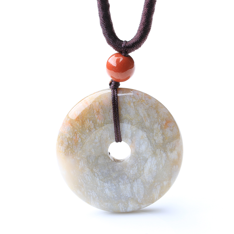 可颖七夕礼物送男女友水晶 珊瑚玉平安扣吊坠 菊花玉平安扣怀古 shy1