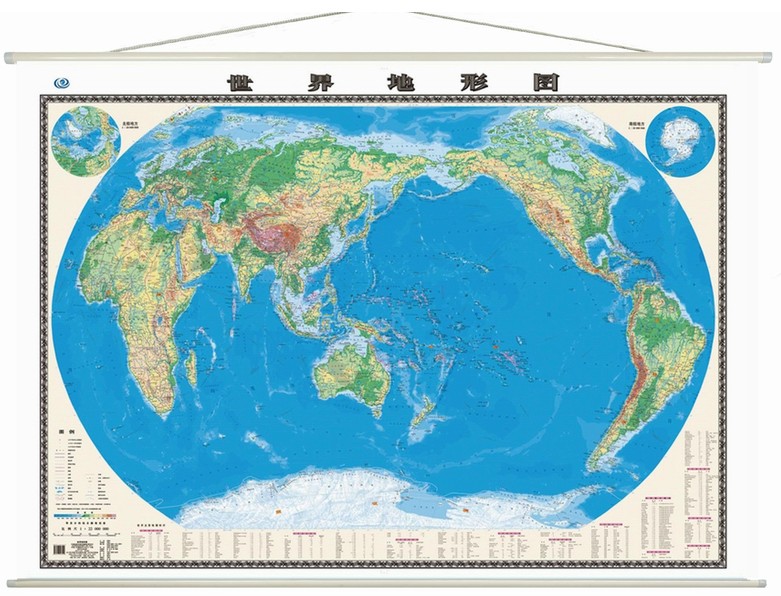 2022世界地图 世界地形图挂图 平面地形挂图 1.5米x1.1亚膜挂绳整张