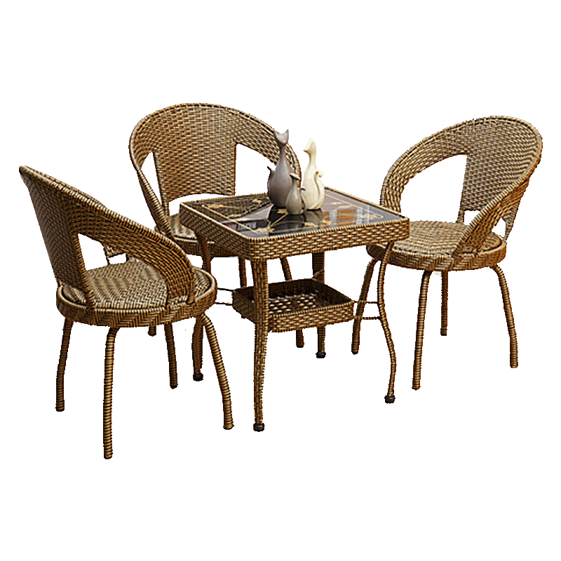 梦忆笙 阳台藤椅三件套户外休闲藤编桌椅子茶几五件套转椅组合大方桌 一桌三椅(土豪金)方桌