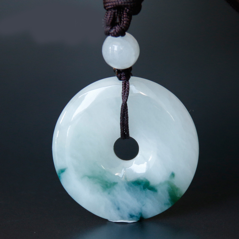 kerla翡翠平安扣吊坠冰种翡翠飘花玉吊坠a货男女款毛衣链车挂配件挂件