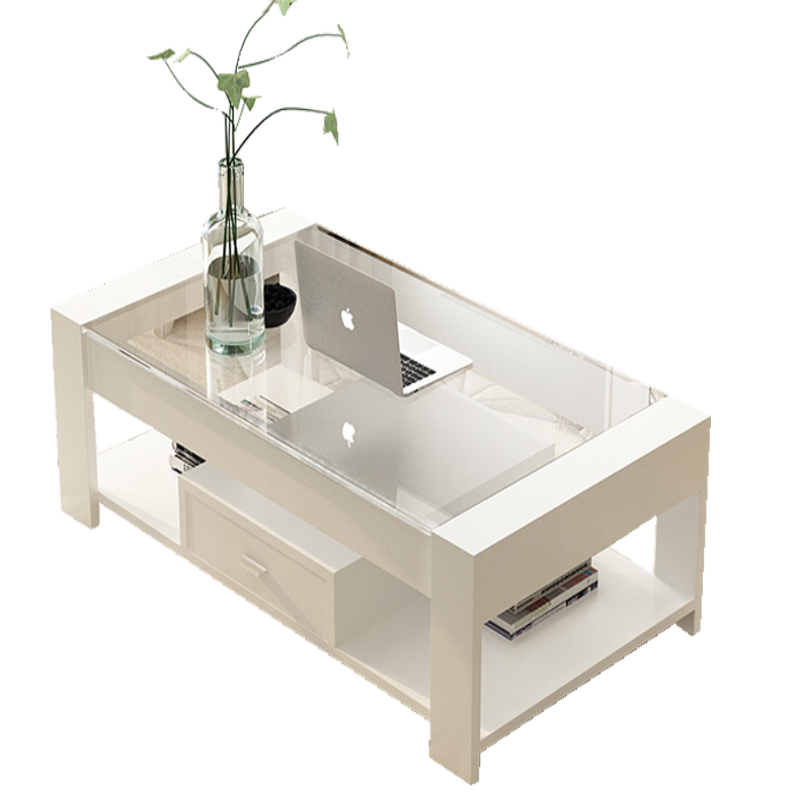 戈恩诗茶几家用简约现代钢化玻璃茶几客厅简易小户型创意茶几桌实木茶几 暖白色+白钢化玻璃1.0