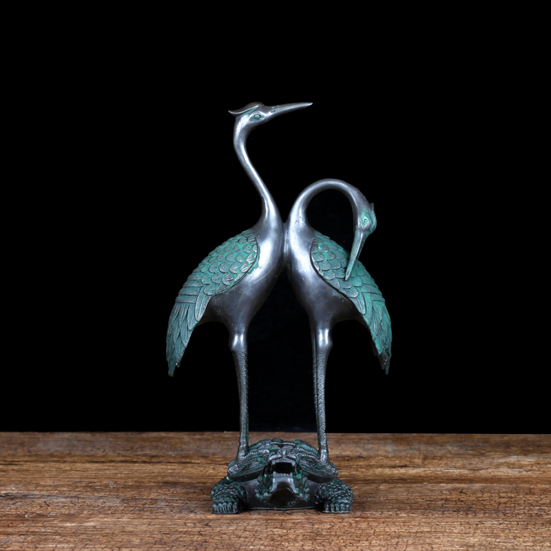 聚玄轩精品铜龟鹤摆件青铜龟鹤摆件办公室铜龟鹤装饰品家居客厅双鹤铜